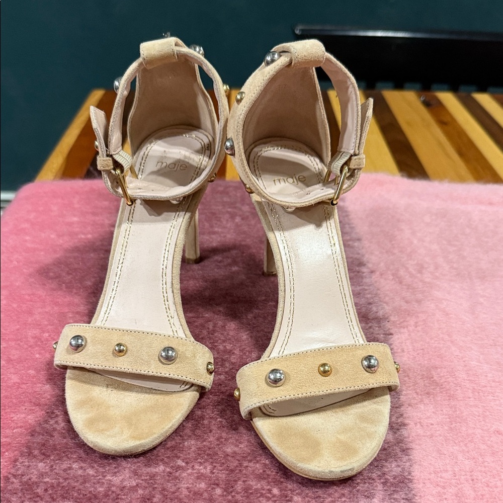 Maje Beige Studded Heels